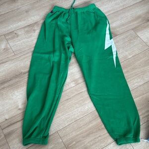 Aviator Nation Green Joggers with White Zigzag Design